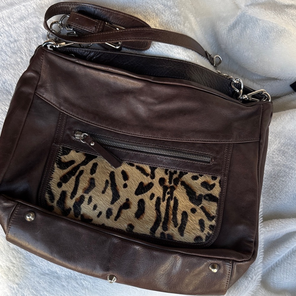 Innue Brown Genuine Leather Bag with Animal Print🔥